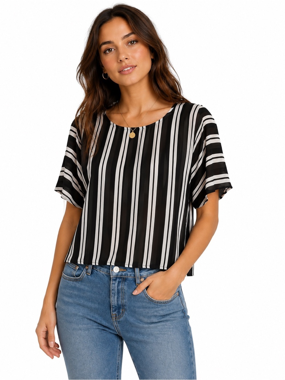 Michael Kors Women’s Black & White Vertical Stripe Blouse Size S